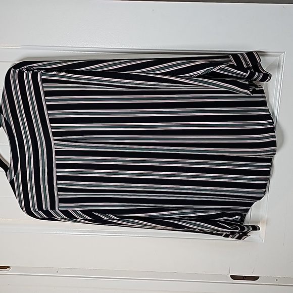 Express m navy blue/green/reddish pink striped long sleeve blouse - Picture 13 of 13